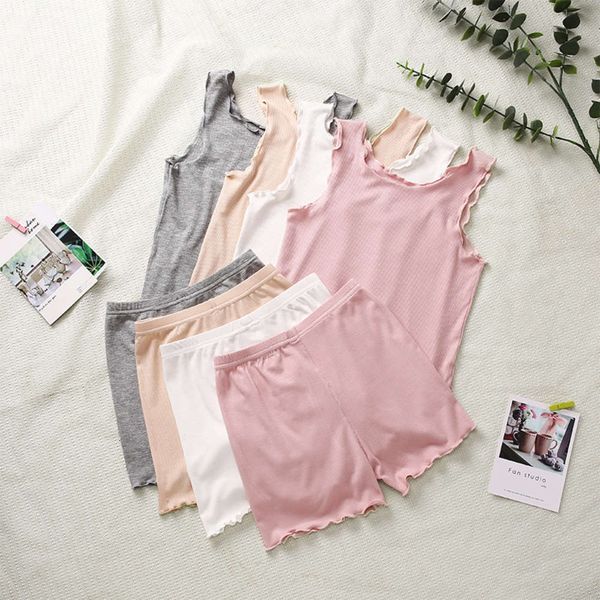 

children's wear summer vt safe ice silk cotton home pajamas girls' three pants with skirt underpants, Blue;red