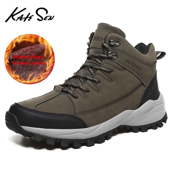 

boots fashion men's thick plush men snow non-slip wear-resistant hiking outdoor winter zapatillas hombre, Black
