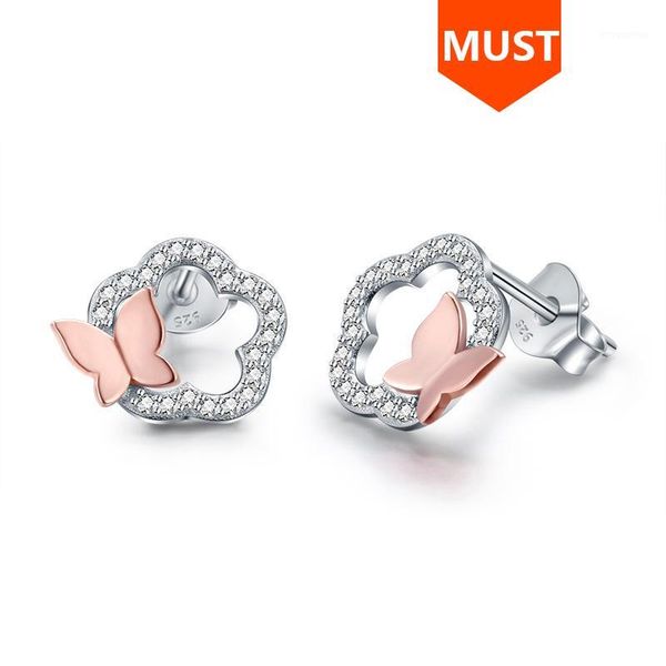 

sg 925 sterling silver stud earrings fashion jewelry for women cubic zirconia rose gold butterfly earrings 2020 new arrive1, Golden;silver