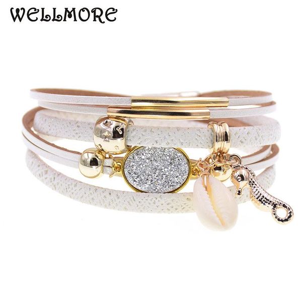 

charm bracelets wellmore sea horse leather beaded for women girl gifts bohemian wrap wholesale drop, Golden;silver