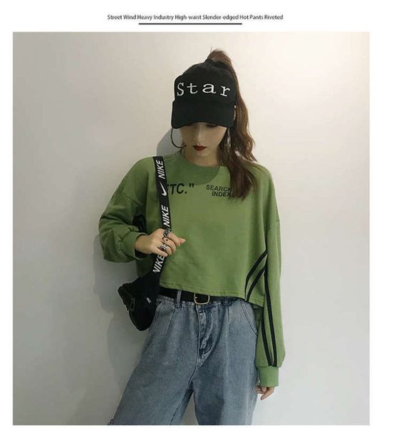 

original 2020 new loose hip hop night style short long sleeve sweater, Black;gray