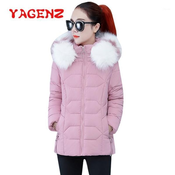 

yagenz plus size woman parka winter jacket women warm short coat faux fur collar hooded jacket winter coat women femme veste 8511, Black