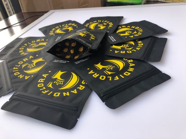 

bags and bag black local bags yellow hologram stickers mylar cookies grandiflora empty 3.5g edibles flavors label packaging bbyuu bdebaby