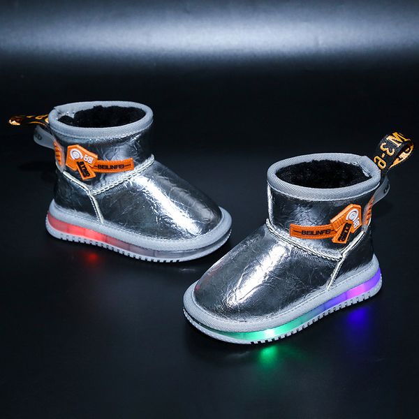 

luminous toddler boots warm plush winter shoes light girls baby boot 1-6years,pink/black/silver,size 22-31
