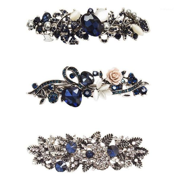 Decorazioni natalizie 3 pezzi Mollette con strass di cristallo Mollette per capelli francesi Clip per design floreale Barrette Accesso ai gioielli da sposa1