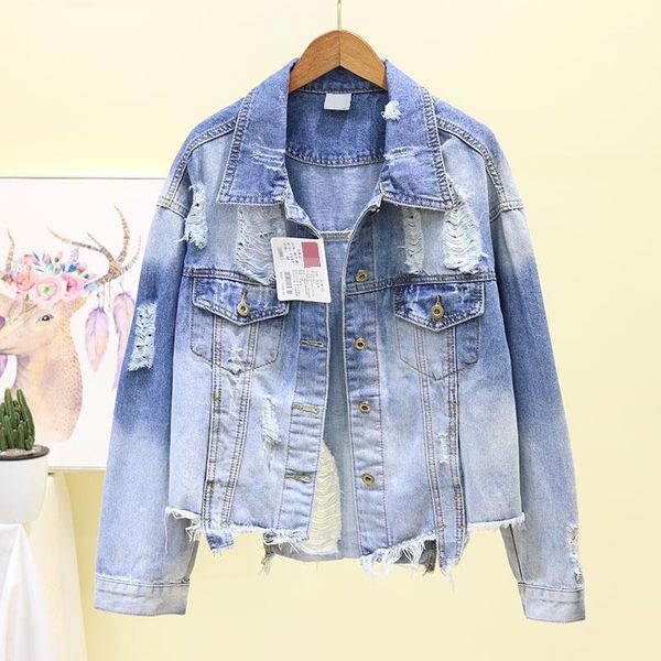 

irregular cowboy short coat female new korean version loose bf hole edge fringed student denim coats all-match jacket 1, Black;brown