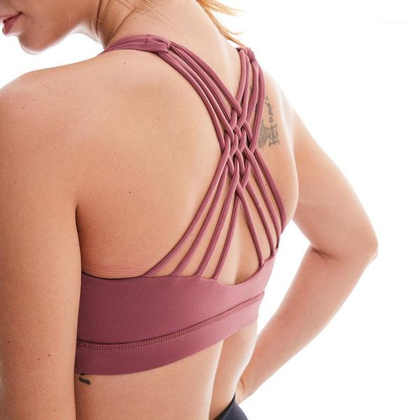 

gym clothing sports bra women activewear push up fitness padded back cross strappy workout yoga shockproof running bras1, White;black