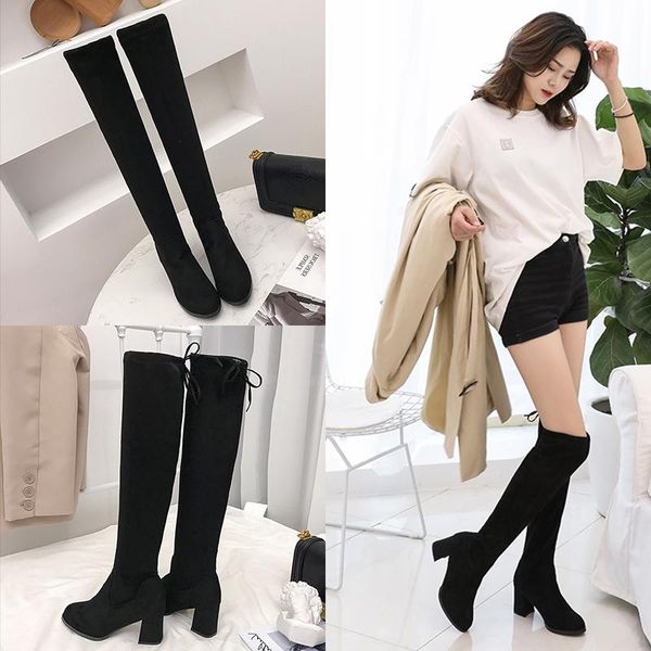 

boots 2021 arrive fashion faux suede platform women high heels winter thigh zip over the knee shoe, Black
