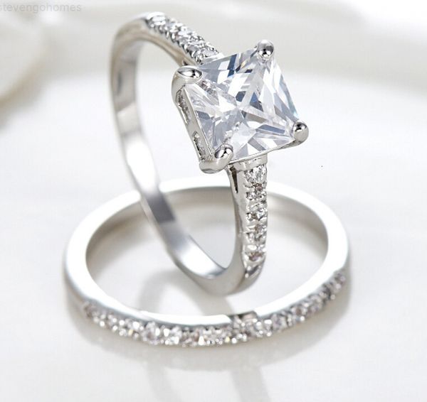 

princess luxury jewelry size cut 6-10 10kt brand white gold filled z simulated diamond women wedding ring set gift w, Silver