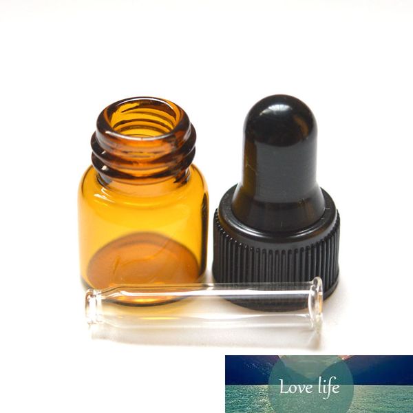 300 pcs 1ml âmbar garrafa de vidro perfume amostras frasco óleo essencial miny mini garrafa
