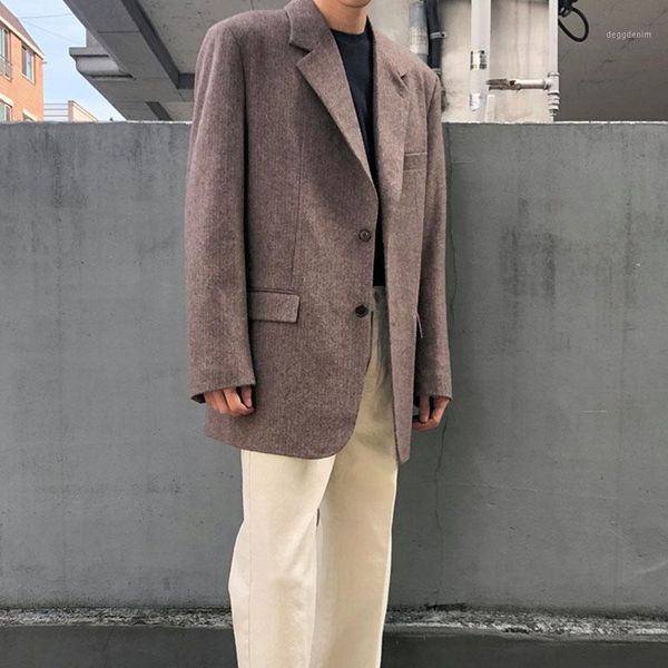 

men's suits & blazers men spring autumn thick wool casual suit blazer coat male vintage fashion streetwear loose jacket outerwear1, White;black