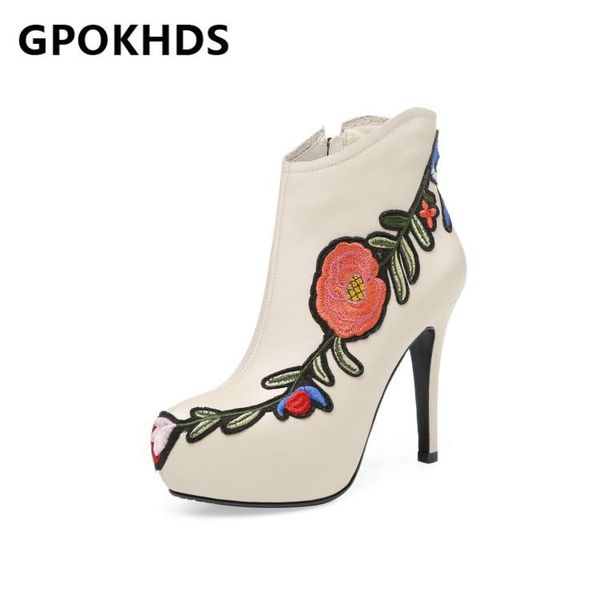

gpokhds 2021 women ankle boots cow leather winter short plush pointed toe zipper platform high heels female boots size 39, Black
