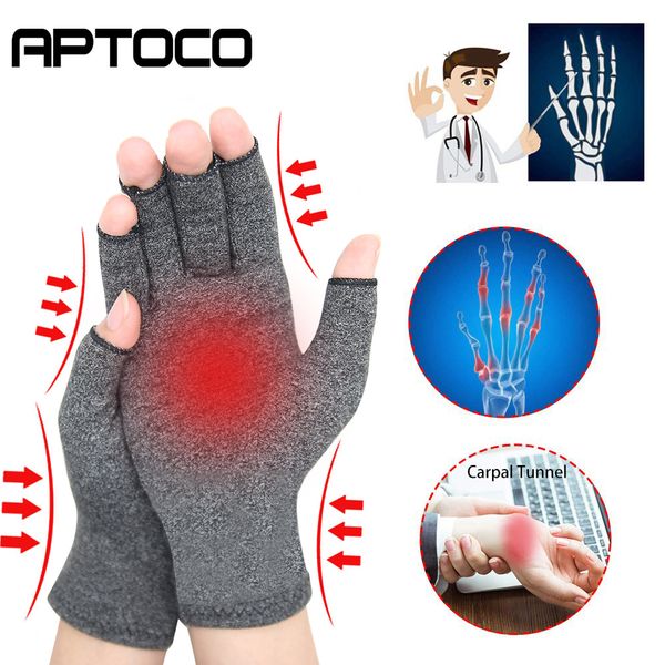 

1 pair arthritis premium arthritic joint pain relief hand therapy open fingers compression gloves, Blue;gray