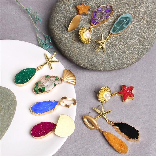 

druzy earrings for women golden vintage shell earring quartzs geometric drop earring statement jewelry irregular crystal eardrop, Silver