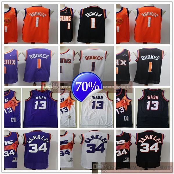 

basketball devin 1 booker jerseys retro stitched 13 steve 34 charles nash barkley jersey purple white black orange #1, Black;red