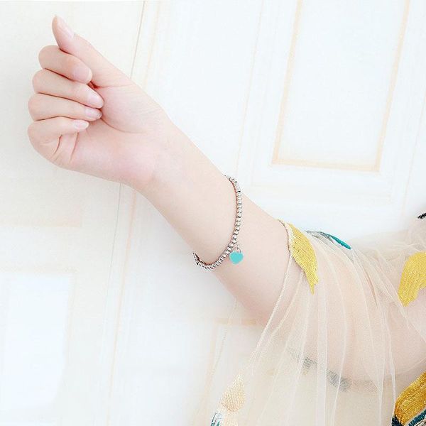 

charm bracelets blue heart beads bracelet & bangle stainless steel pink&red pendant brand tif design women elegant jewelry gift br2026, Golden;silver