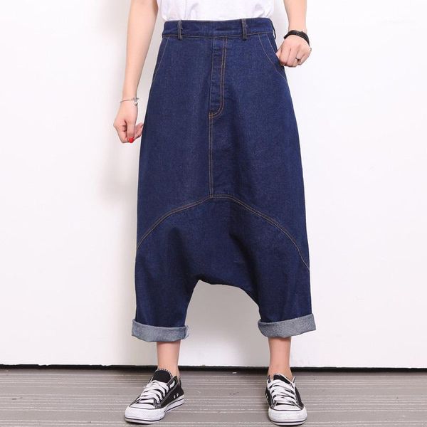 

new arrival vintage womans denim harem pants elastic waist long jeans all season fashion original design womens jeans ds507231, Blue