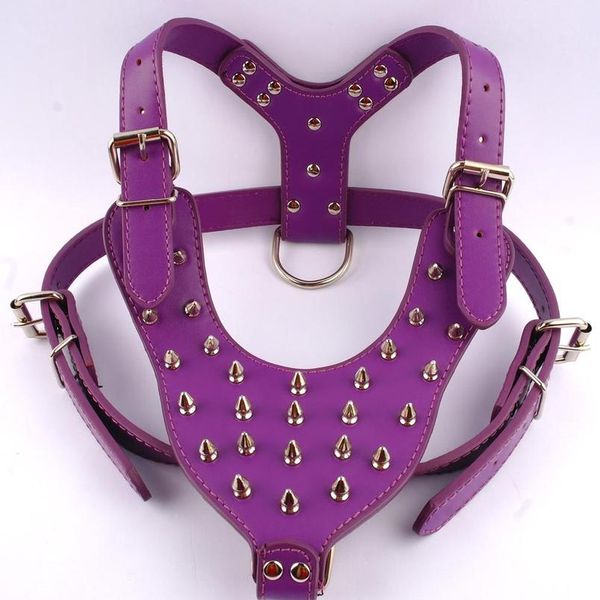 

purple adjustable cool spiked studded leather dog harness collar leash set for large dog pitbull boxer mastiff amstaf sqcjnn