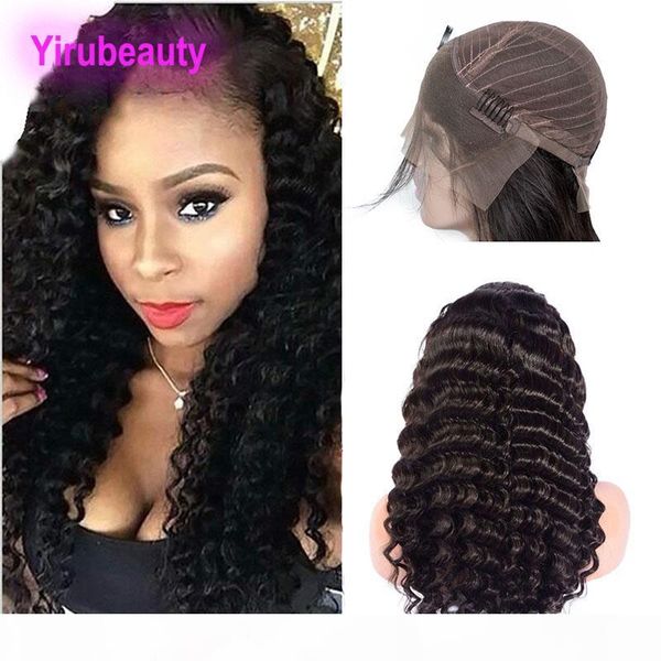 

indian deep wave curly 13x4 lace front wigs virgin hair products lace front wig with baby hair dyeable 8-30inch, Black;brown