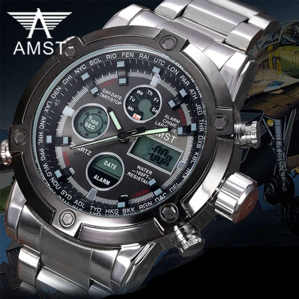 

amst steel band multi function sports men's student watch 3022