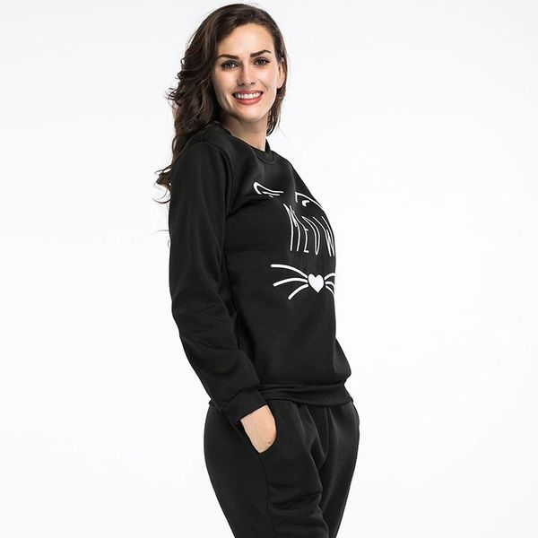 

womens designer season sweater long sleeve cat ears letter printing large size pullover, Black;brown