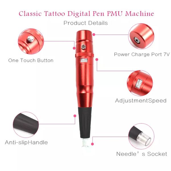 

35000r/min permanent makeup pen machine swiss motor pen for embroidered eyebrow eyeline tattoo gun set with tattoo needle tips
