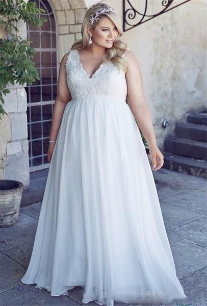 

romantic v-neck plus size lace wedding dresses garden chiffon 2021 spring train large vestido de noiva bridal gown ball for bride, White