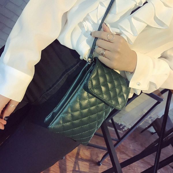 

новый ромб корейском стиле вышитые посыльного плеча пу сумка телефон двухслойный мешок мобильного телефона модных женщин маленькая сумка s3k