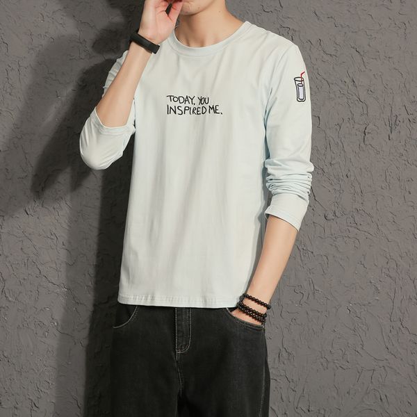 

men's long-sleeved fresh t-shirt cotton loose collarless shirt kg-687, White;black