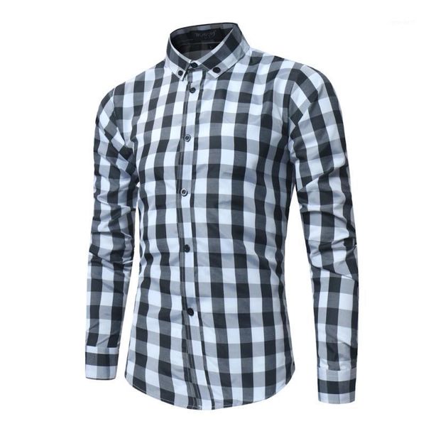 

men's casual shirts spring and summer men's stylish plaid long-sleeved shirts1, White;black