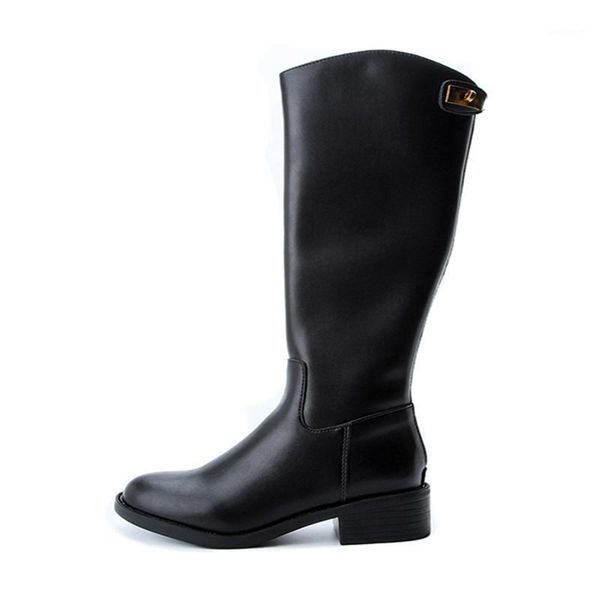 

women knee high black boots back zipper combat long boots1
