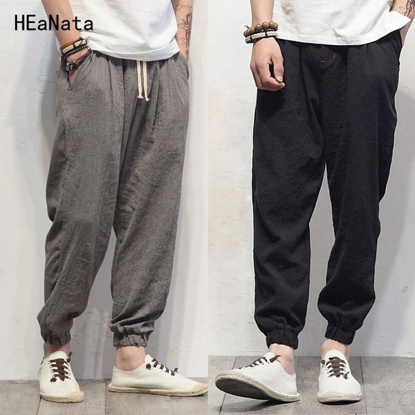 

plus size cotton linen harem pants mens jogger pants new male casual track trousers hip hop loose chinese traditional1, Black