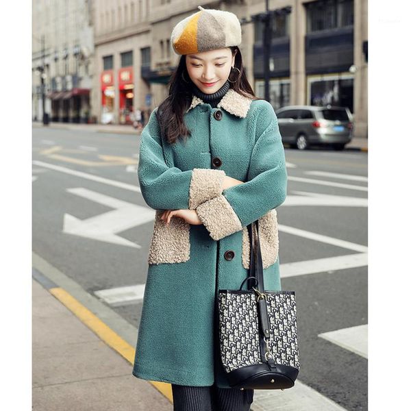 

loose winter warm long sleeve woolen jacket coat women new fashion patchwork woollen blends oversized outwear plus size  xxl1, Black