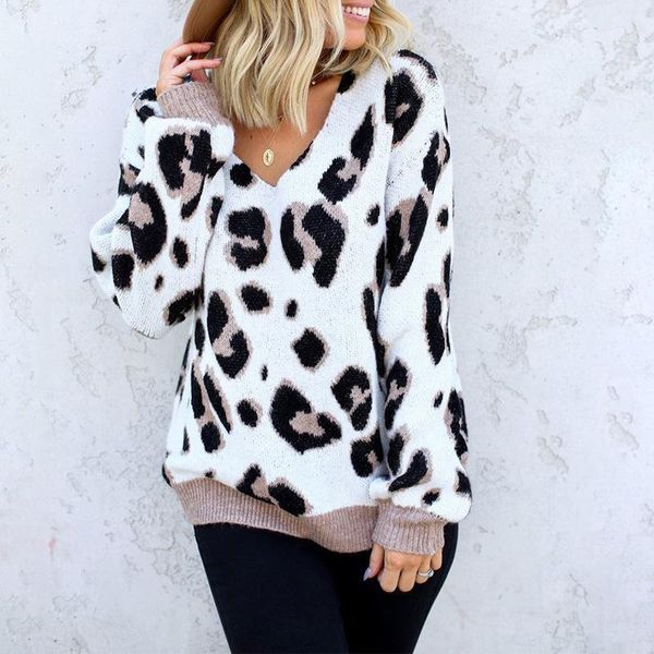 

2021 autumn and winter fashion trend new leopard print pullover all-match slim casual women's clothing british style sweater1, White;black