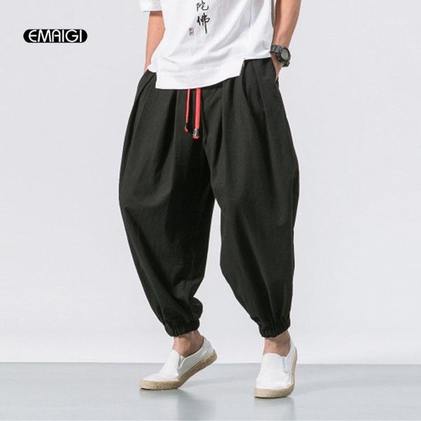 

men fashion loose casual pant male cotton linen harem trousers jogger sweatpants1, Black
