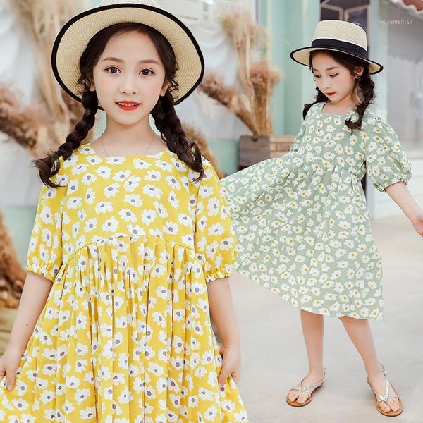 

girl's dresses teenage girls summer princess dress floral short sleeve casual kids for clothes costume 10 12 13 year1, Red;yellow