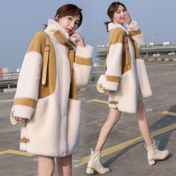 

winter new style trendy fur one-piece lamb plush coat warm women lamb down coat outwear causal, Black