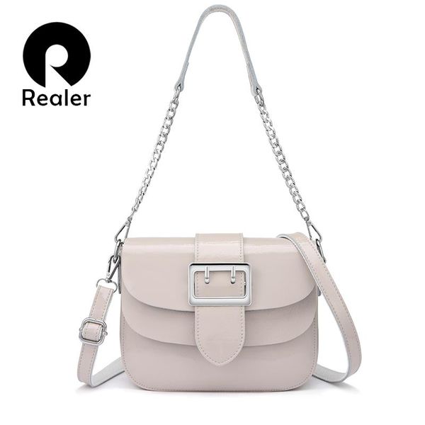 

realer brand patent leather handbags for women fashion messenger bag women chain shoulder bag female tote white