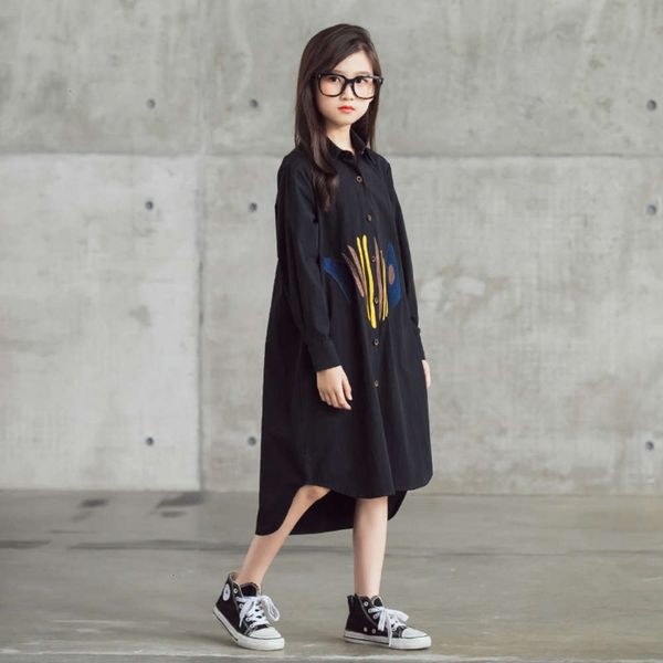 

mid girls' children's autumn universi 2020 new parent child drs cotton embroidery long sve lapel single breasted a-line skirt 52se, Red;yellow