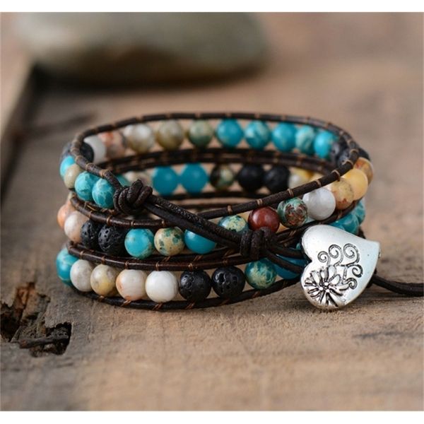 

bracelets bangles women 6mm natural stone lava beads 3 strands wrap bracelets multilayer boho leather bracelet dropship y200730, Black