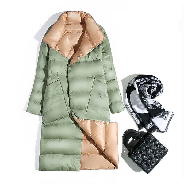 

women's tight double-sided robe, white winter duck feathers, double button paka, snowsuit, 2020