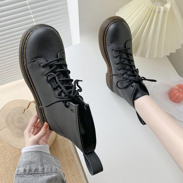 

flat heel lace up boots shoes luxury designer platform boots-women round toe riding fashion low black lolita 2021 ladies