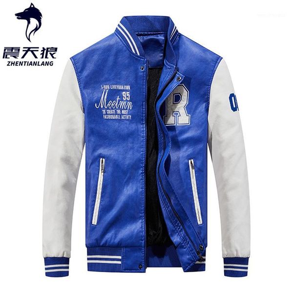 

men's fur & faux 2021 embroidery baseball jackets men pu leather jacket male motorcycle luxury fleece pilot letter stand bomber coats1, Black