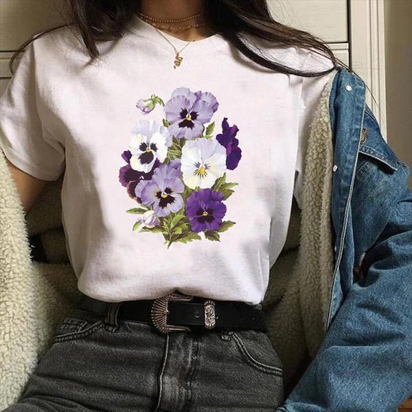 

women tees print graphic plant cartoon watercolor floral flower summer autumn lady clothing female t shirt womens t shirt, White