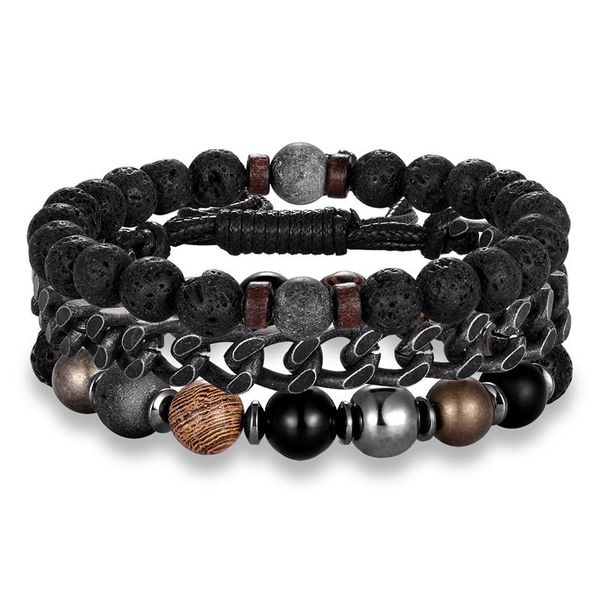 

mkendn 3 шт. / установлен урожай браслет из бисера мужчины мужчины 10 мм деревянные лава камень шарм шарм мужчины корона браслет набор ювели