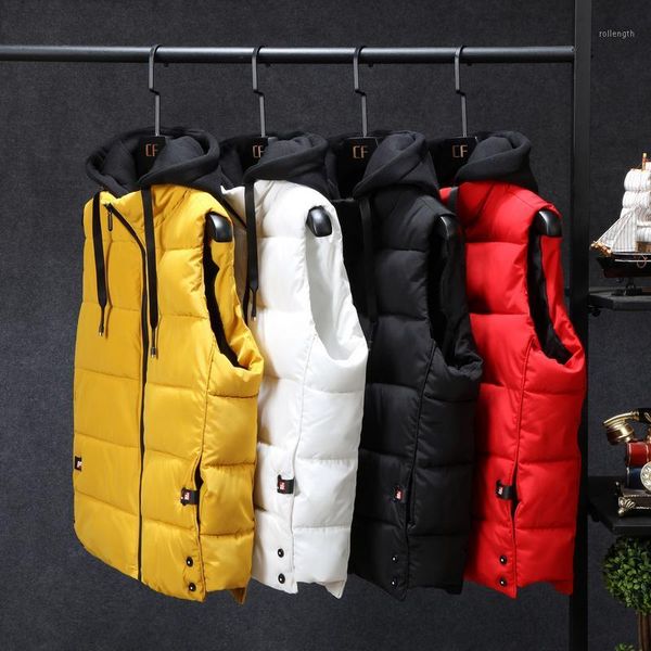 

mens winter jackets casual thick vests men sleeveless hoodie coats male cotton padded warm slim sleeveless waistcoat1, Black;white