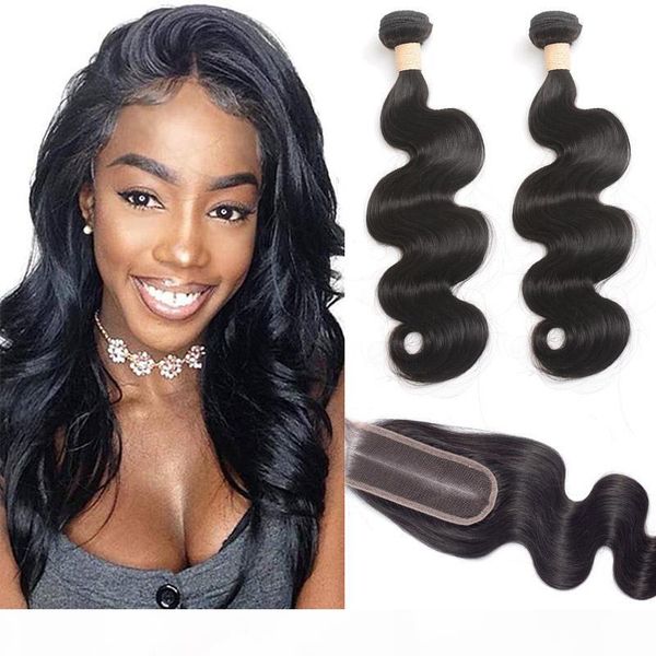 

malaysian human hair extensions 2 bundles with 2x6 lace closure body wave virgin hair wefts with 2 by 6 closures 3 pieces one lot, Black;brown