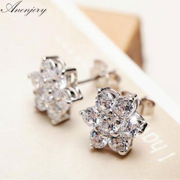 

stud anenjery 925 sterling silver zircon snowflake flower earrings for women brincos gift boucle d'oreille oorbellen s-e07, Golden;silver