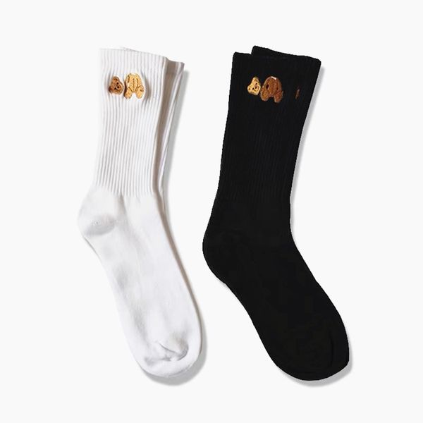 

personalized embroidery broken head bear socks street fashion sports comfortable beautiful socking breathable mid tube socks, Black