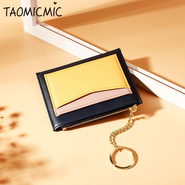 

taomicmic retro stitching ladies multi-card position zipper card case key chain small wallet lady coin purse